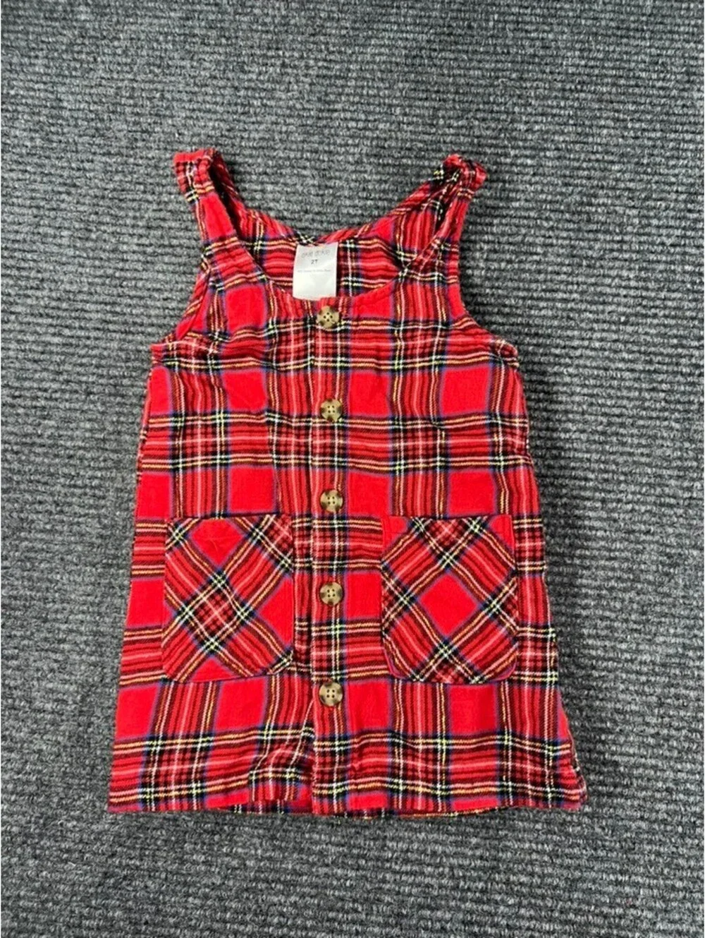 Okie Dokie Girls 2T Red Plaid Holiday Button-Front Jumper with Long Sleeve Shirt